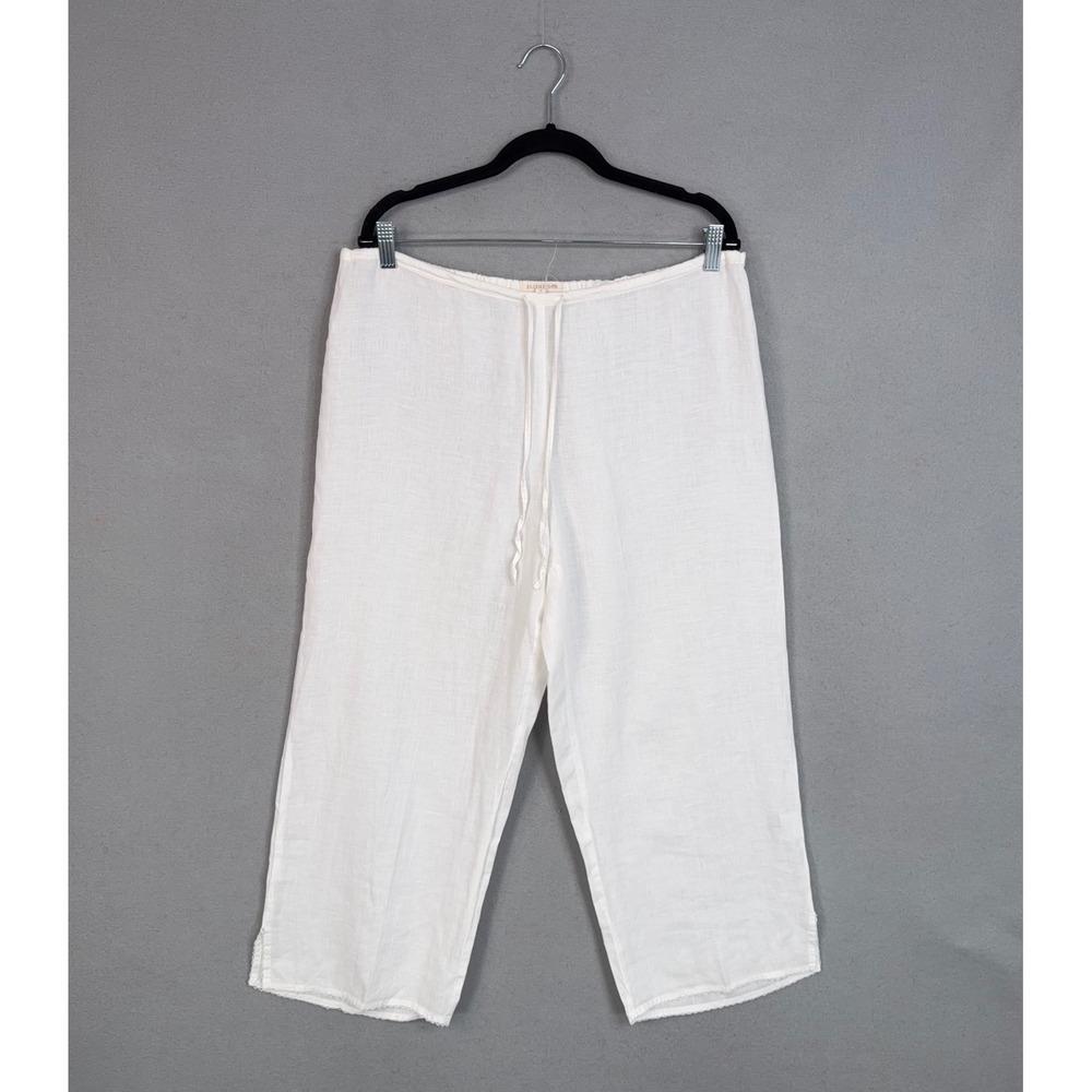 Eileen Fisher Pants Womens Medium Cropped White Irish Linen Drawstring Coastal